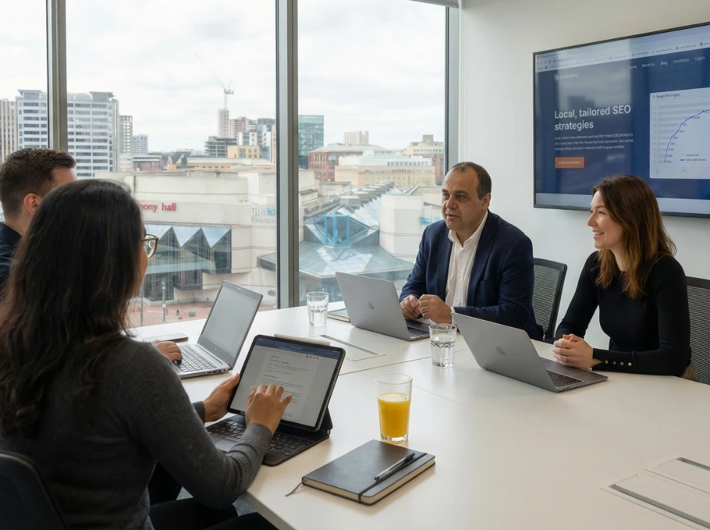 The AMD Creative Marketing team meeting with a client at the Birmingham office