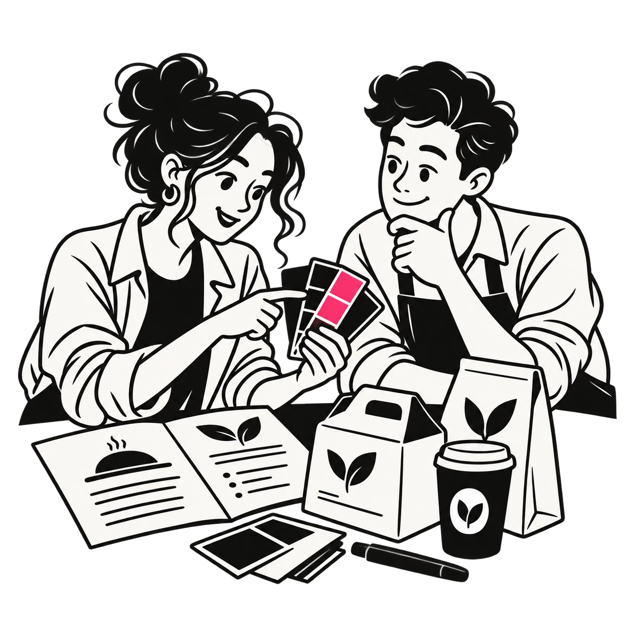 A designer and business owner comparing print, packaging and brand colour choices